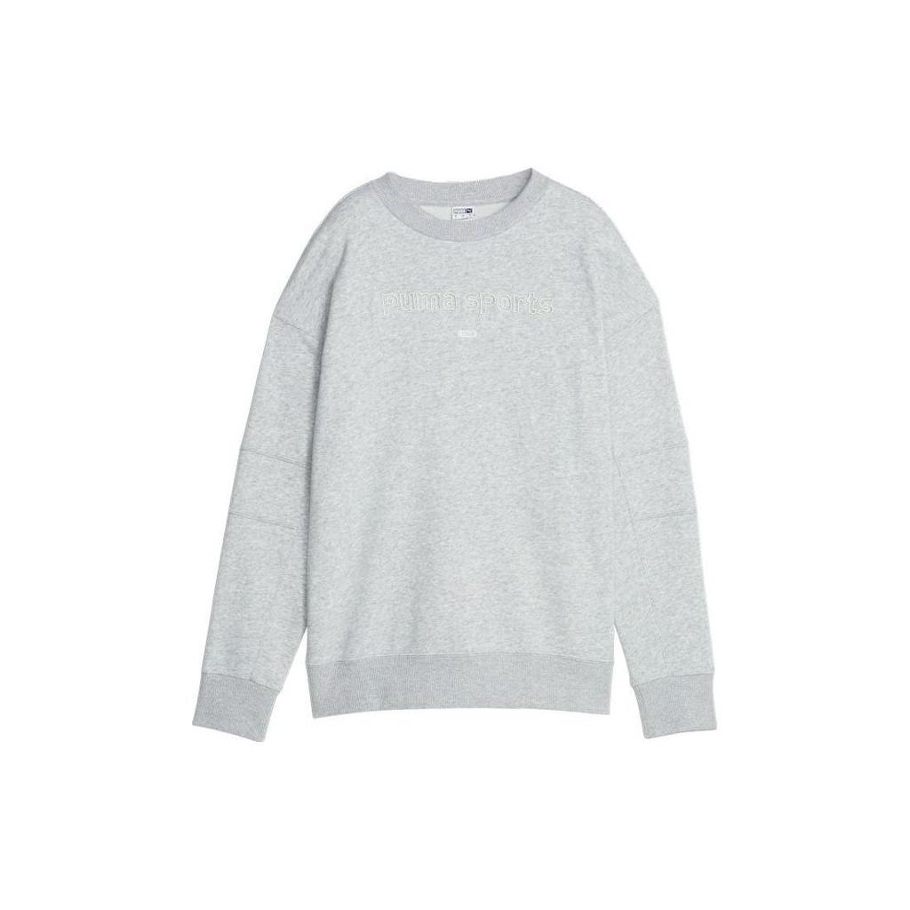 Puma Letter Print Crew Neck Pullover Knit Sweatshirt Women Sweatshirt Light-Heather-Gray 623482-04