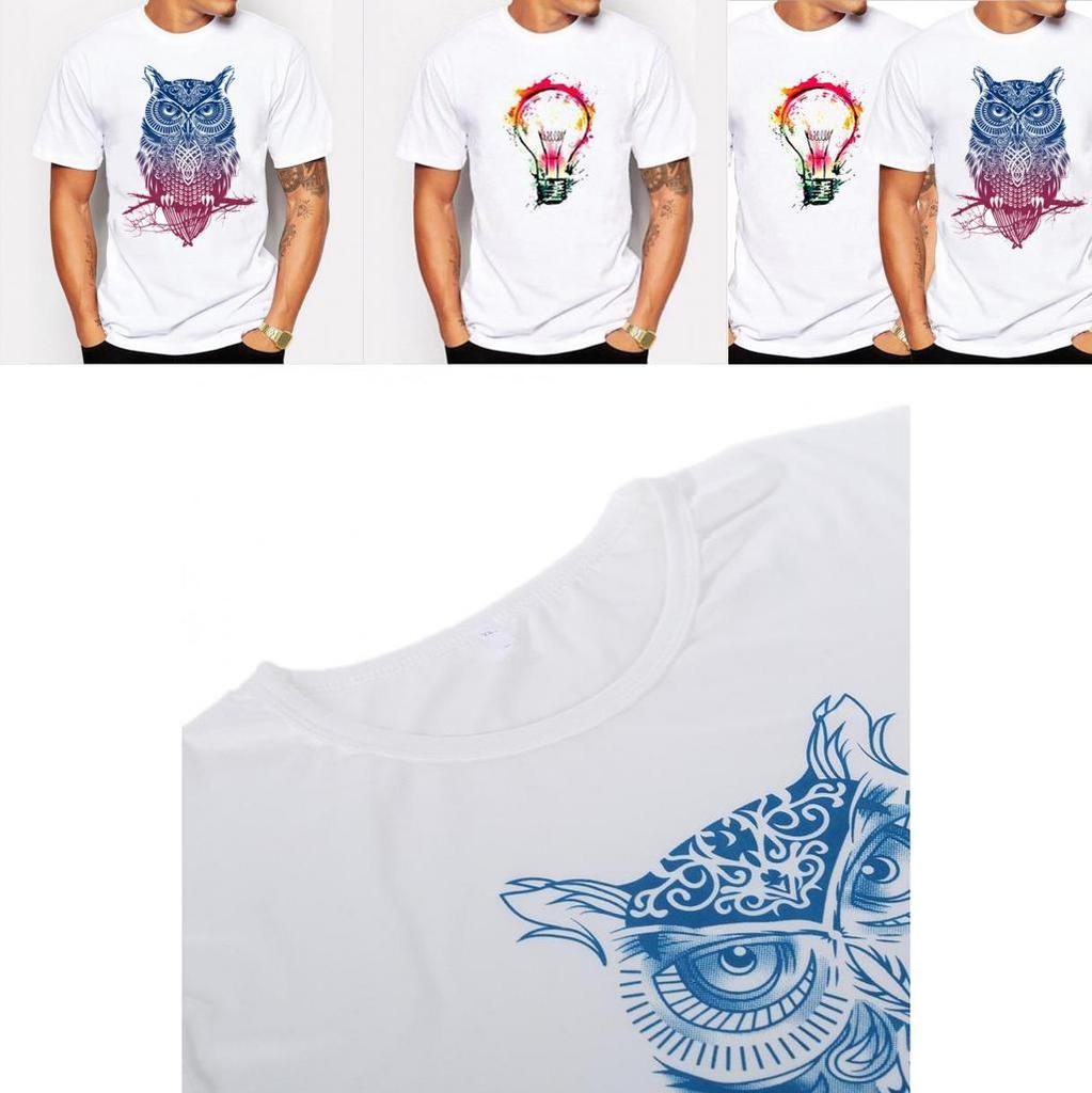 Owl Light Bulb Skull Pattern T Shirt For Men Casual Short Sleeve Printed Fabric Youth Wear