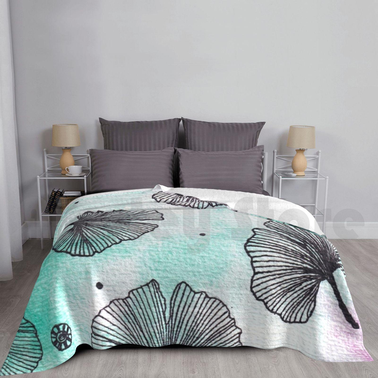 Ginkgo Biloba Leaves On Watercolor Washes Blanket Fashion Custom Leaves Ginkgo Leaves Ginkgo Biloba Ginko Size: 75*100cm, Weight: 230 GSM