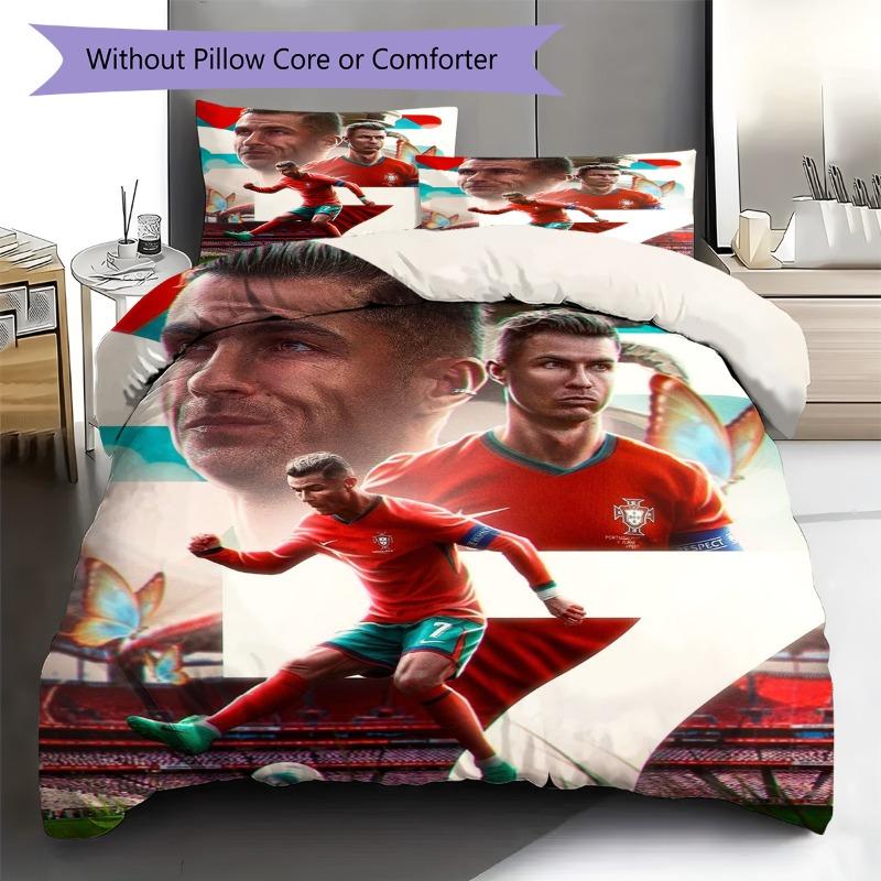 Soccer Star Player Portugal Team Collage Print 3‑Pieces Duvet Cover Set Sport Fan Bedding Bedroom Home Decor Without Pillow Core Comforter