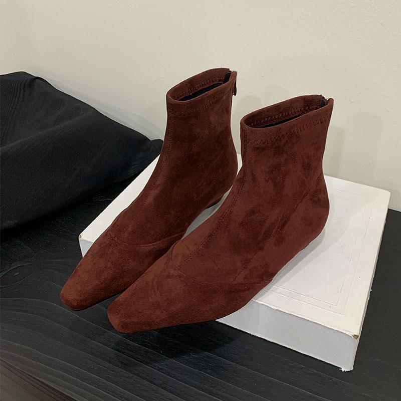 Fashion Fashion Flock Women Ankle Boots Zippers Shoes Female Pointed Toe Footwear Ladies Short Modern Boots With Low Heel Shoes