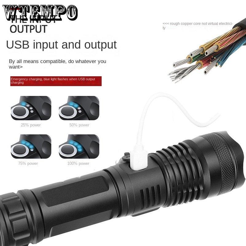 Strong Flashlight Led Outdoor Searchlight Power Display Usb Rechargeable Strong Torch Portable Mini Light