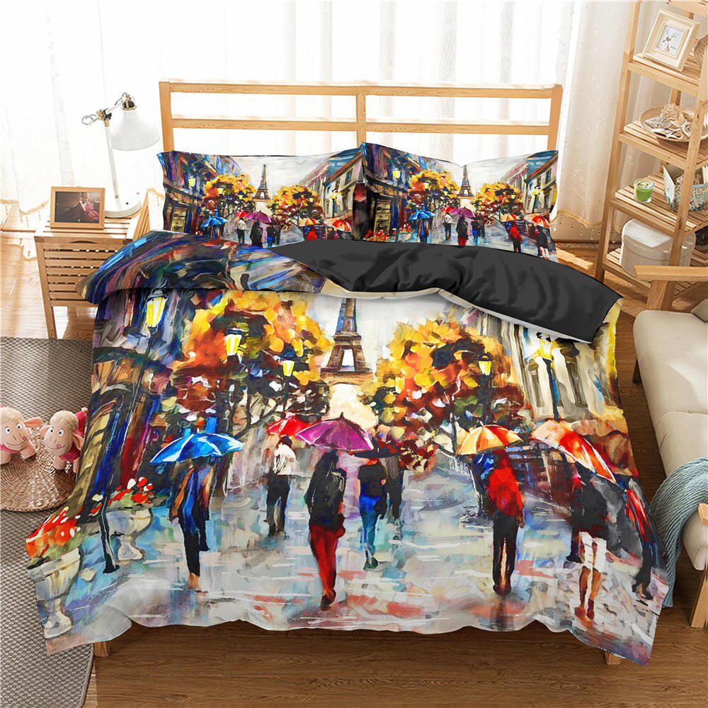 Comforter Eiffel Tower Bedding Set Queen Size Couple Valentine'S Day Comforter Set For Women Romantic Paris Room Decor