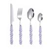 4Pcs Gold Dinnerware Set Stainless Steel Cutlery Knife Tea Fork Coffee Spoon Pearl Ceramic Handle Flatware Utensils for Kitchen
