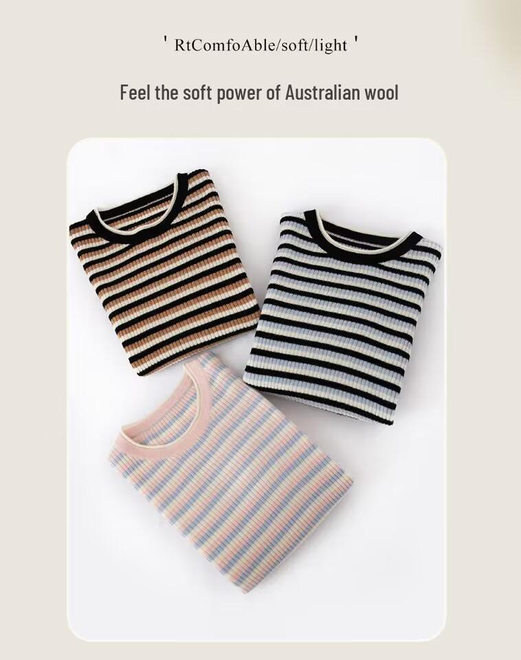 Women's 2025 Color-Block Striped Knit Sweater: Round Neck, Slim Fit, Warm Wool for Autumn/Winter