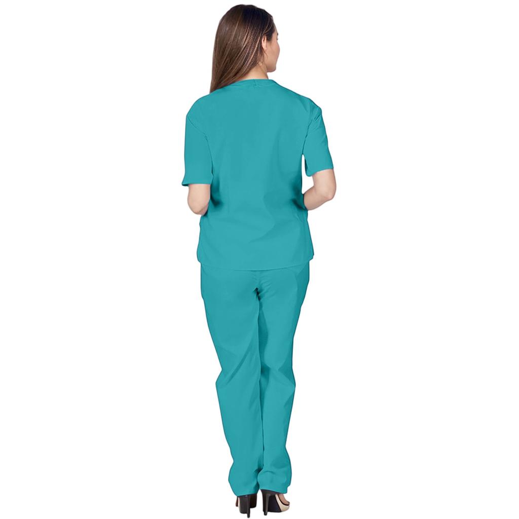 Soild Scrub Arbeitsuniform Anzug für Damen Kreuz V-Ausschnitt Kurzarm Fun T-Shirts Arbeitskleidung T-Shirt mit Taschen