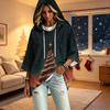 Damen Christmas Print Pullover mit Kapuze und Dreiviertelärm