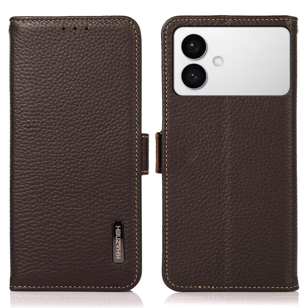

KHAZNEH for Samsung Galaxy S26 Edge Phone Case Genuine Cow Leather Cover RFID Blocking