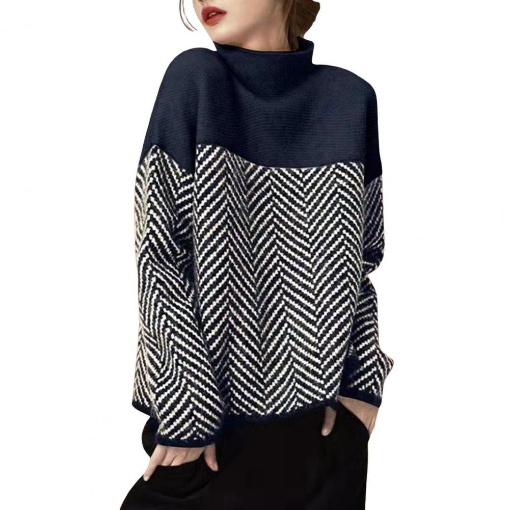 

Женский свитер с полувысоким воротником и длинным рукавом, свободный крой, цветной трикотажный топ, осень-зима, толстый теплый пуловер One Size темно-синий