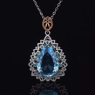 Temperament Luksus Drop Sea Blue Zircon Kvinne High-end anheng kragebenskjede for kvinner sjarm bryllup forlovelse fine smykker