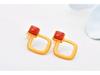 Gold-Plated Square Hollow 925 Sterling Silver Earrings with Southern Red Agate and Certificate for Women