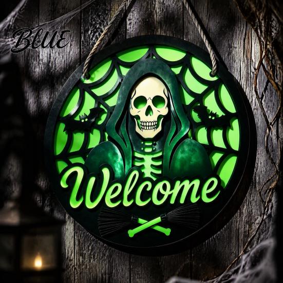 Halloween Hanging Wooden Horror Grim Sign Skeleton Spooky Sign Welcome Door Hanger Reaper Dark Style Ornament Plaque for Front