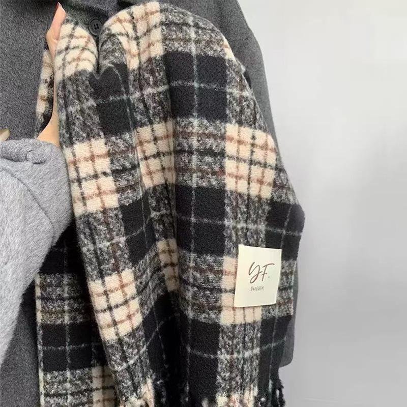 Autumn and Winter Scarves Women's Winter High-end Scarves Thickened and Warm Tonglu Imitation Cashmere Plaid Scarves