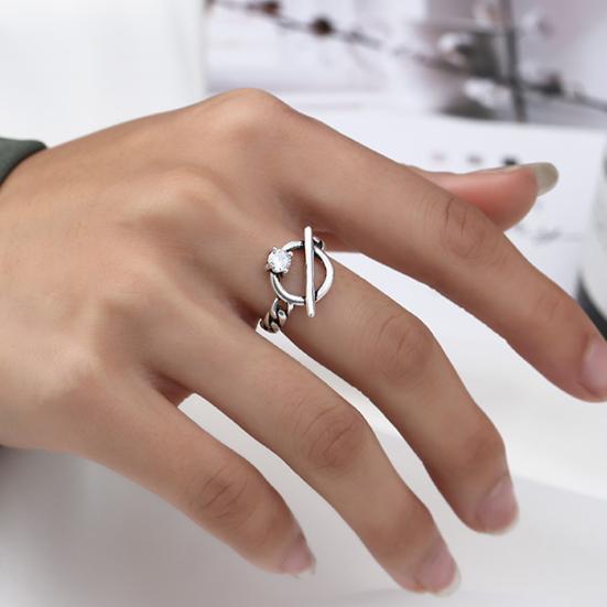 Yousheng Couple Ring Punk Style Decorative Open Design Adjustable All-match Jewelry Gifts Geometric Men Women Faux Gem Decoration Finger Ring for