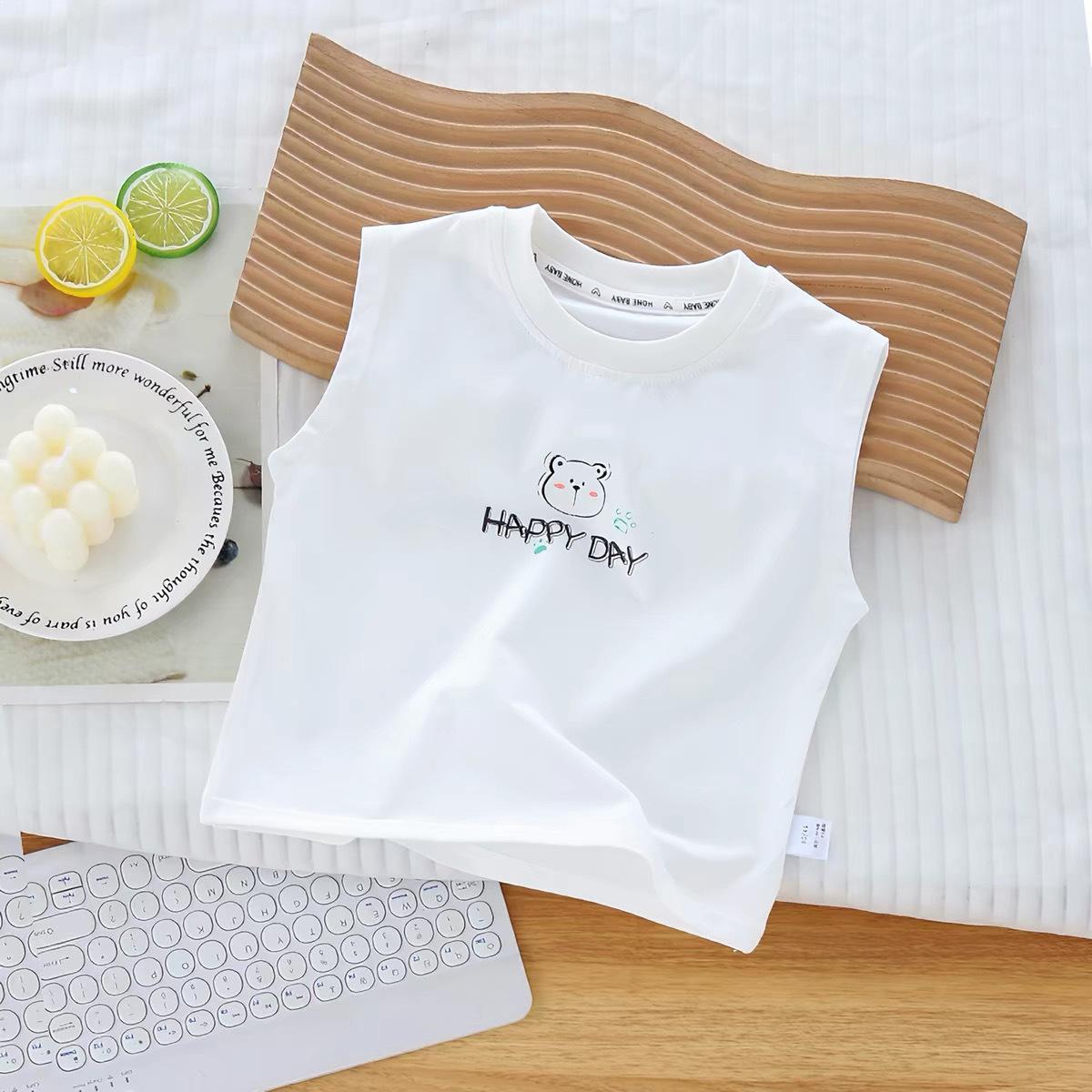 Summer Cartoon Printed Pure Cotton Children S Vest Sleeveless Vest Boys And Girls Round Neck Children S T-Shirt 90cm