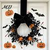 Halloween Shop Window Decor Wreath for Front Door, 9 Inch Pumpkin with Black Berry Velvet Bow Home Porch Holiday Party