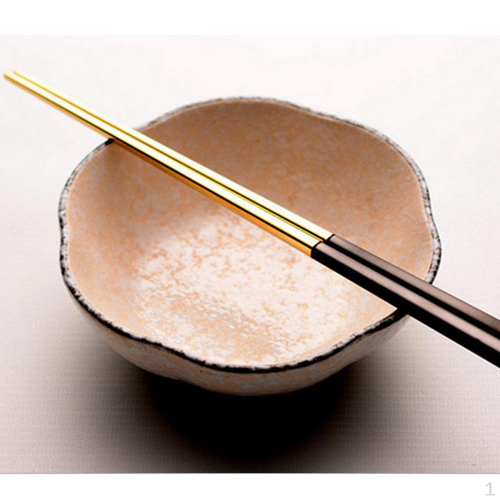 

1 Pair Stainless Steel Square Design EcoFriendly Reusable Chopsticks Dinnerware Tableware Black Gold