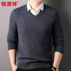 Hengyuanxiang Men's V-Neck 100% Wool Sweater