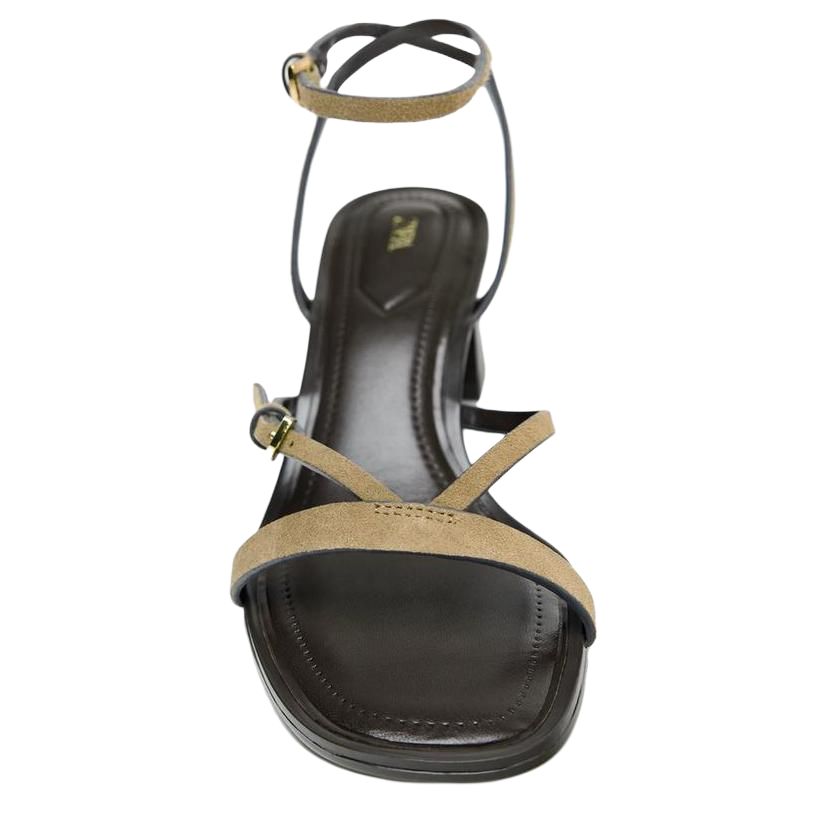 ZARA Fashionable Elegant Suede Belted High Heels One Strap Sandals Women sandals Sand-Beige 12313510107