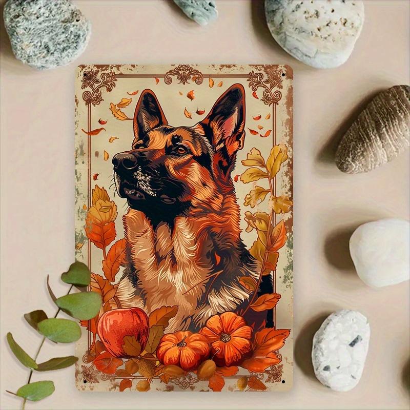 

High Definition Metal Tin Sign German Shepherd Fall Pumpkin Retro Autumn Dog Wall Art Decor for Home Garden Vintage Pet Iron P 20x30cm（7.8x11.8inch）