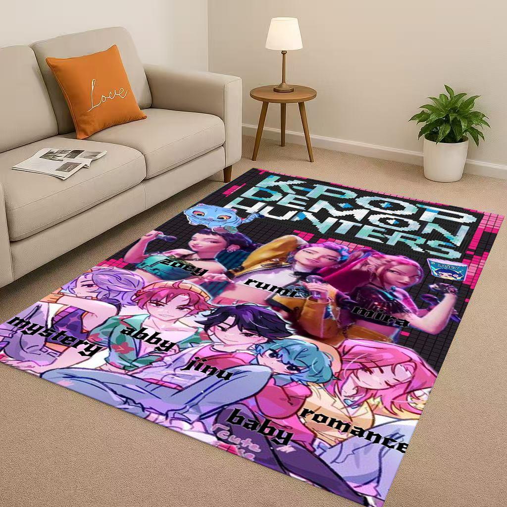 3D Cartoon Kpop Demon Hunters Zoey Rumi Mira Living Room Non-Slip Area Rug Carpet for Bedroom Playroom Sofa,Home Decor Doormat