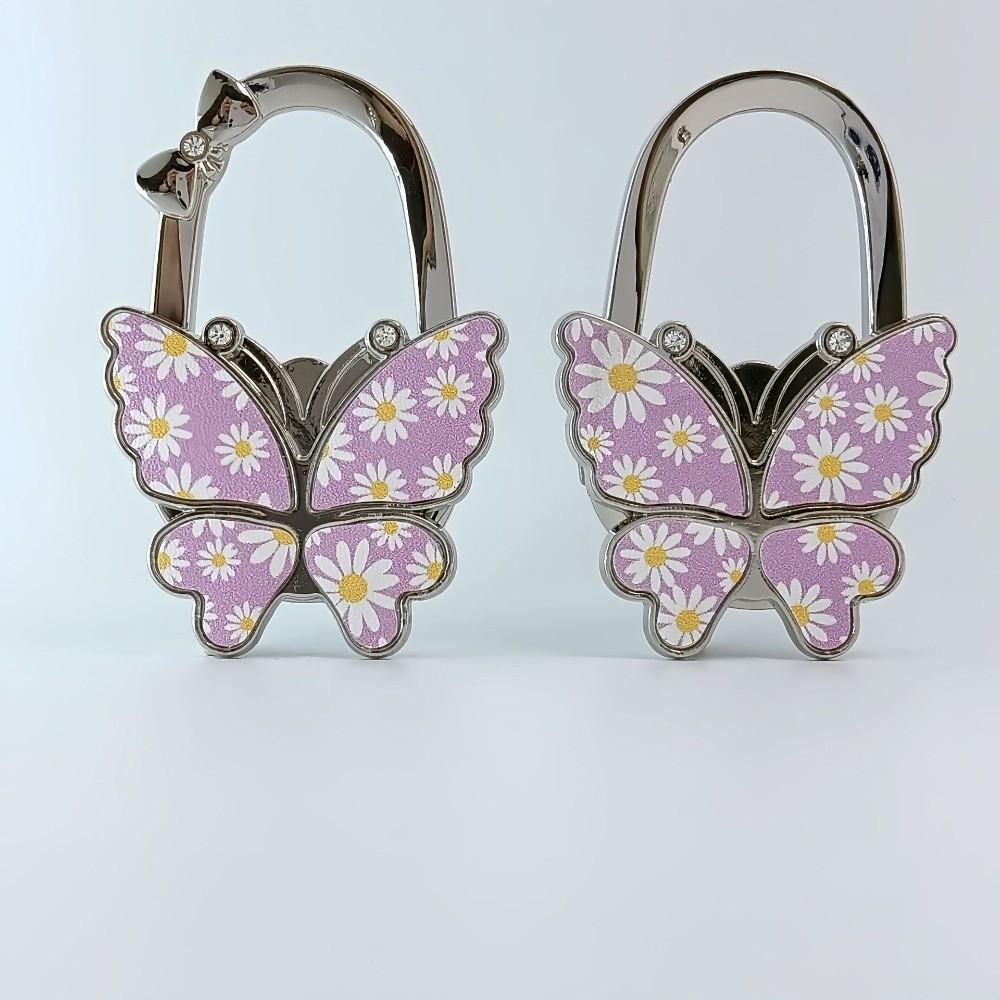 Durable Foldable Butterfly Handbag Hook Portable Creative Purse Holder Chrysanthemum Flowers Purse Hanger for Table