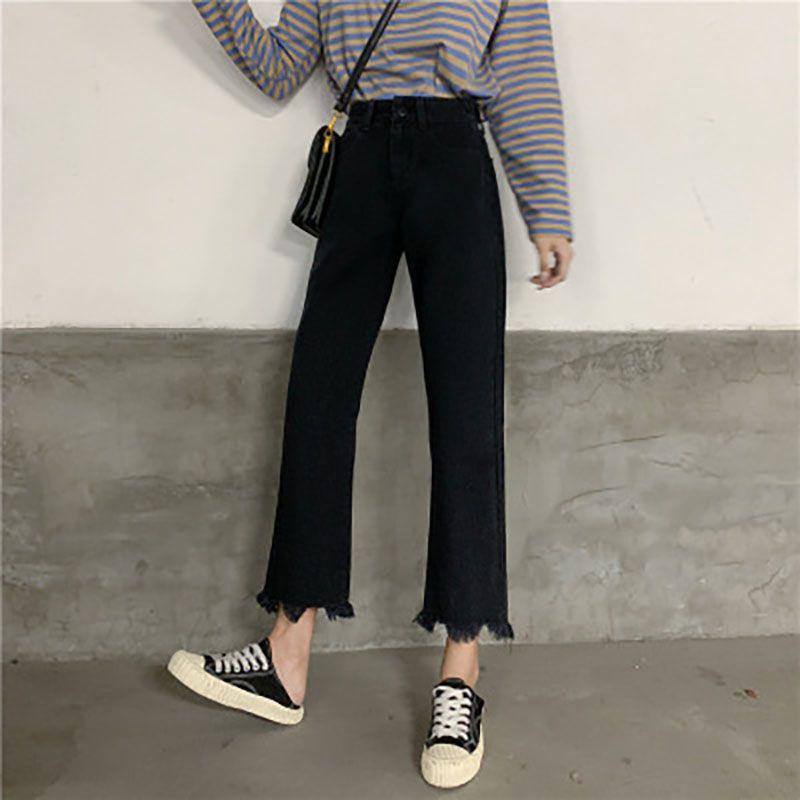 2024 Women's High-Waist Wide-Leg Straight Jeans in Dark Blue - Trendy and Versatile