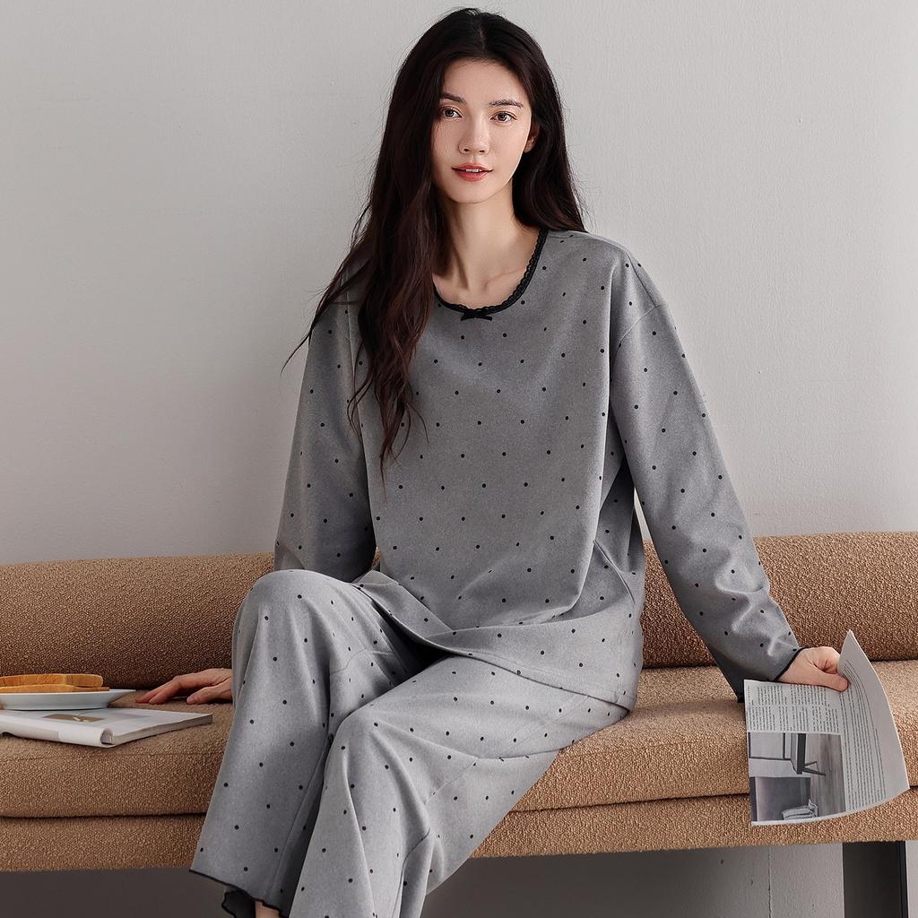 German Velvet Pajamas Women'S Autumn And Winter Thin Velvet Winter Warm Fake Two-Piece Pullover Long-Sleeved Loungewear Set