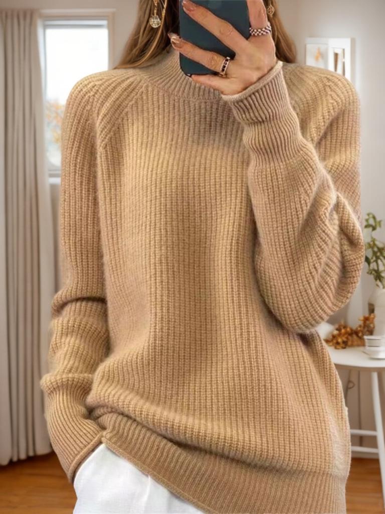 2024 Autumn/Winter Women's Solid Knit High Neck Pullover Sweater