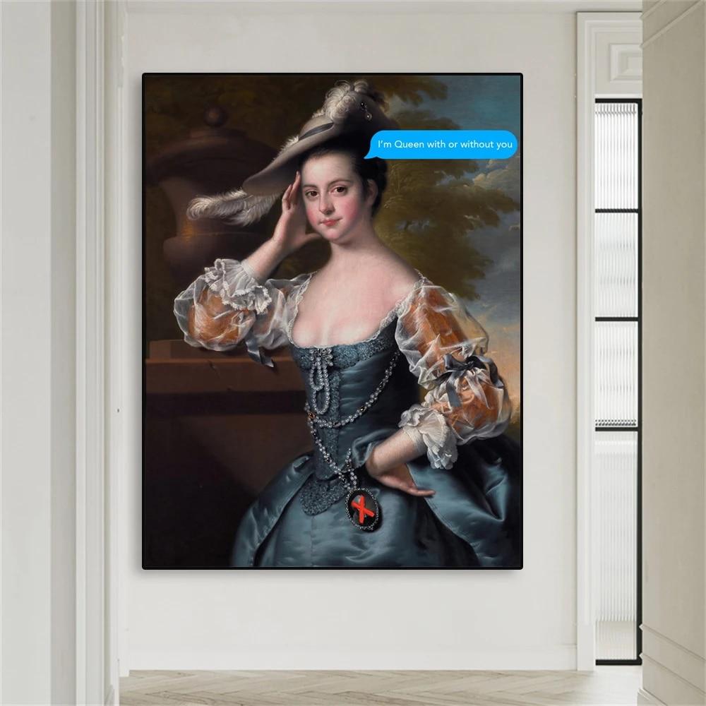 Vintage Art Poster Funny Style I’m Queen with or Without You Prints  Funny Quotes Letter Art Canvas Painting Home Room Decor