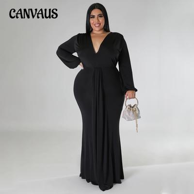 Primavera e outono vestido feminino moda plus size sexy irregular decote em v vestidos de manga comprida