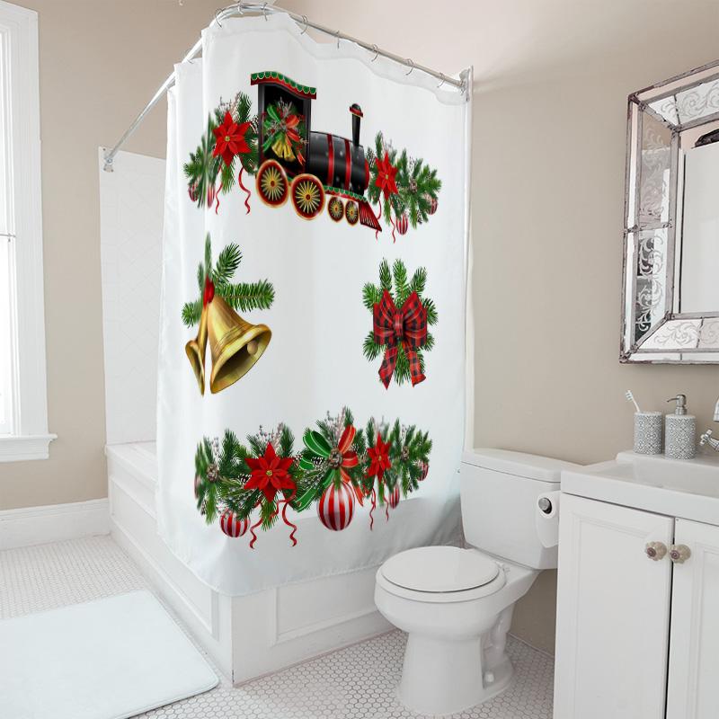 TU Christmas Shower Curtain Festive Holiday Decor Merry Xmas Pattern Bathroom Fabric Backdrop Holiday Home Decor Xmas Gift