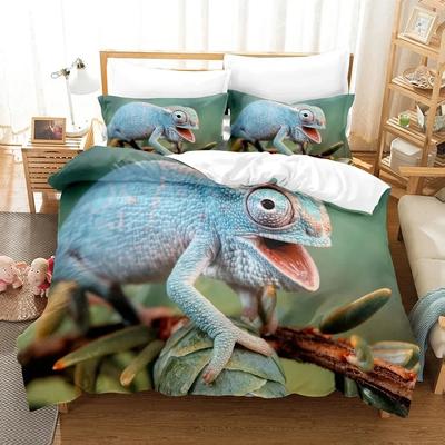 Set Copripiumino 3D Il Camaleonte con Federa Singolo Matrimoniale Queen King Biancheria da Letto