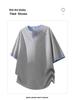 Men's Summer V-Neck Japanese Style Striped Two-Piece Look Shirt