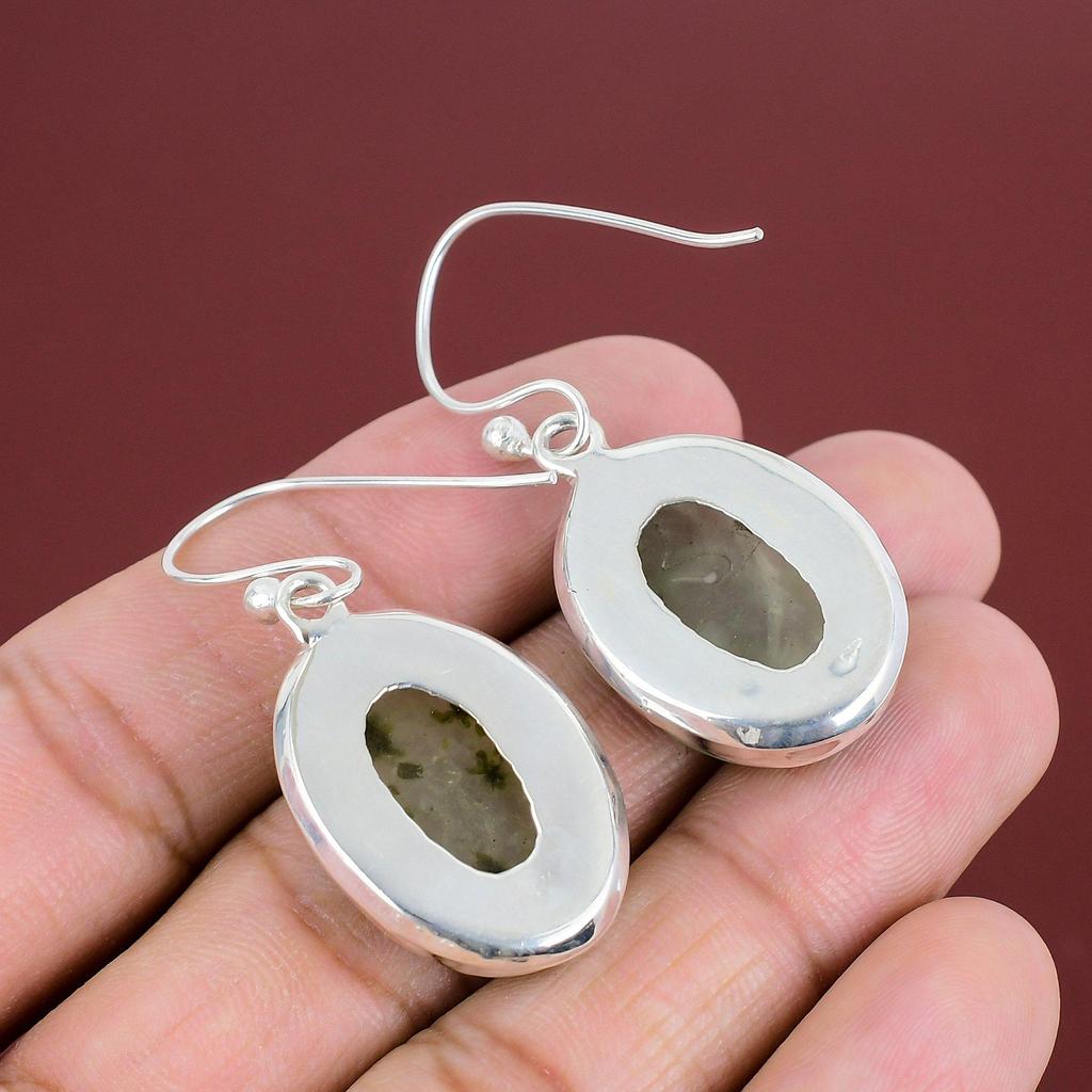 Moss Prehnite Earring Handmade Earrings Genuine Gemstone Jewelry 925 Sterling Silver Earring Unique Moss Prehnite Jewelry Anniversary Gifts