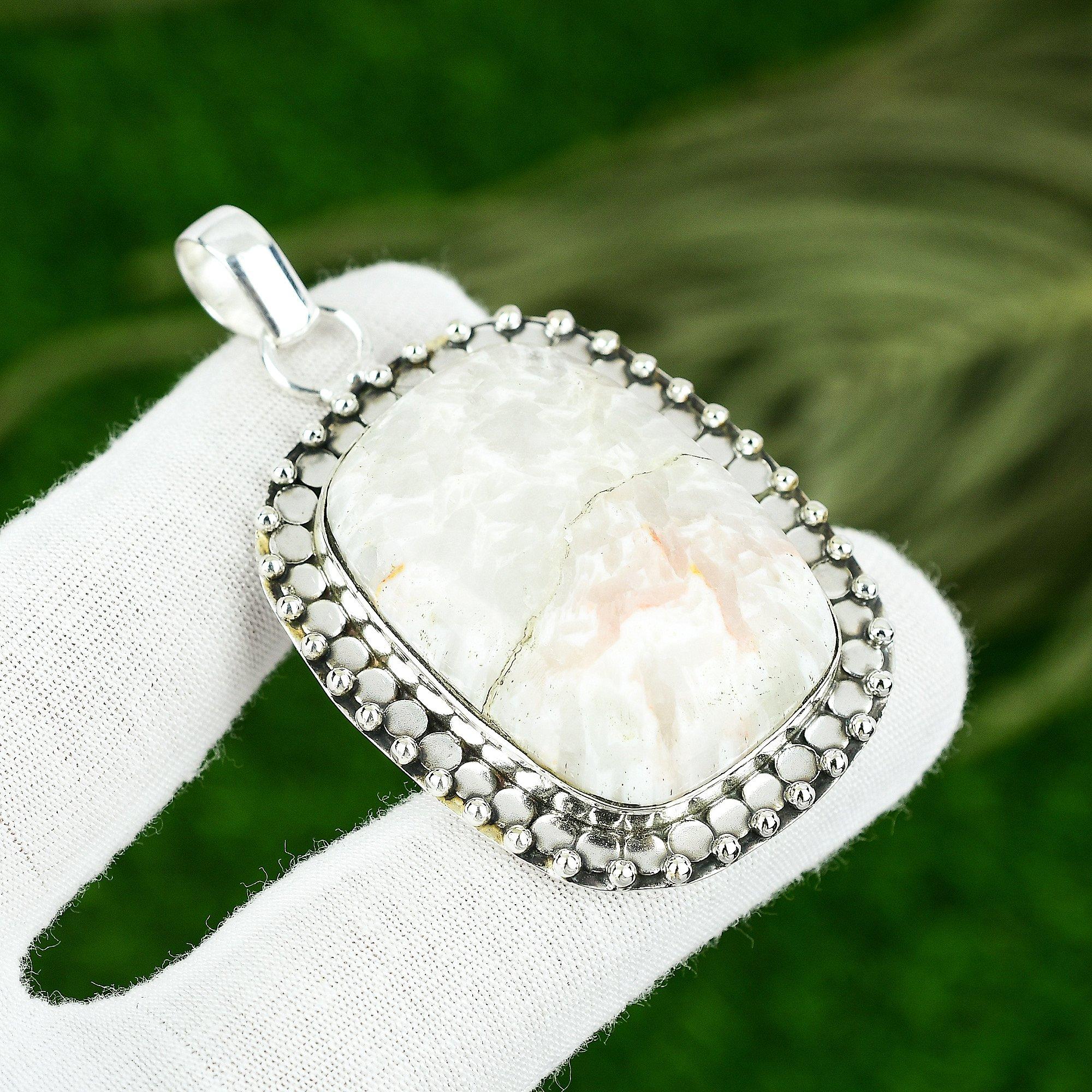 

Подвеска из натурального сколецита, ручная работа, серебро 925 пробы, индийские украшения