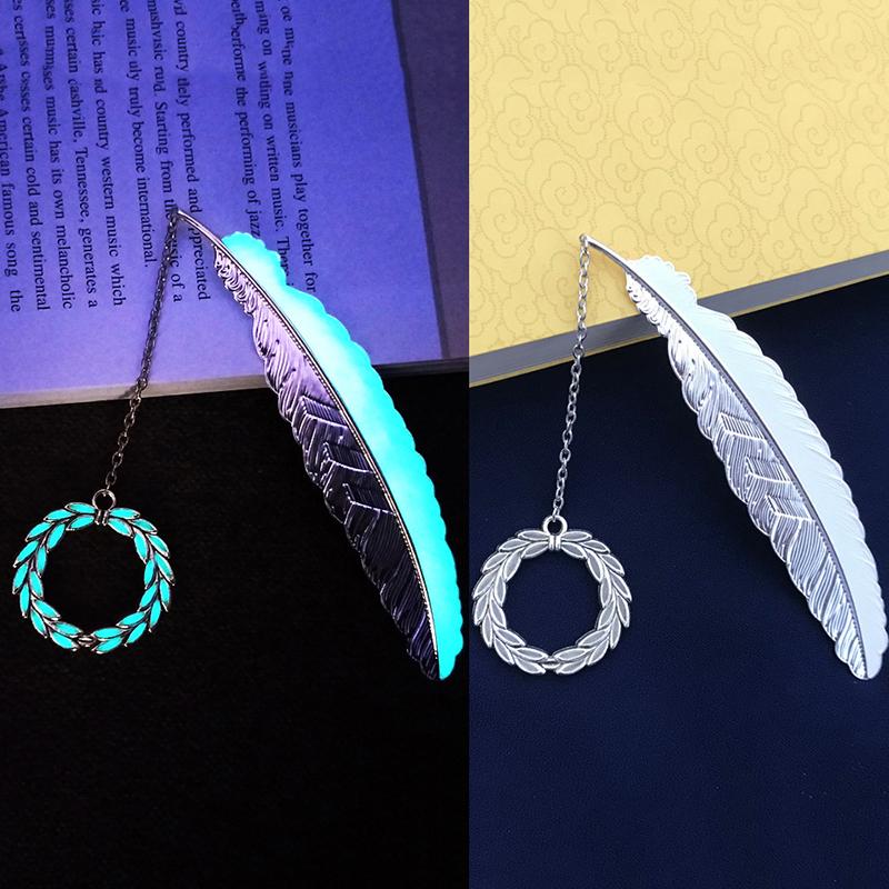 Cute Luminous Metal Feather Bookmarks Kawaii Butterflies Owl Dragonflies Book Marks For Teachers Gift Beautiful Book Accessories