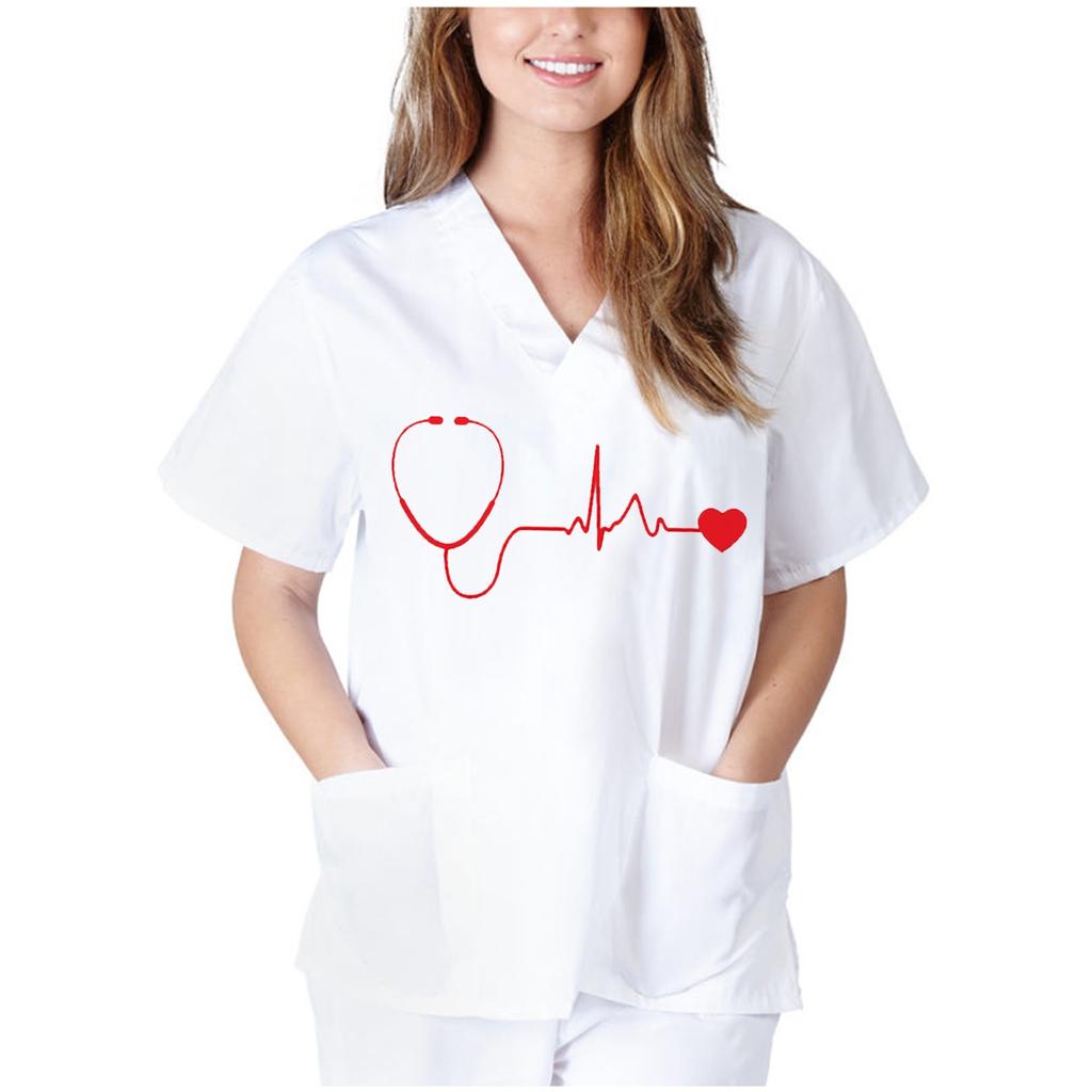 Kurzarm-Tops für Damen mit V-Ausschnitt und Arbeits-T-Shirts