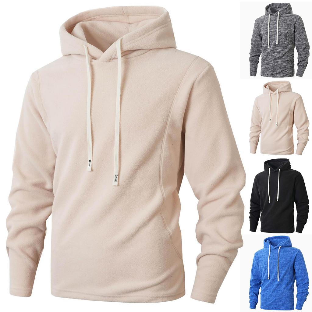 Men'sCoral Fleece Lined Long Sleeve Sweatshirt Warm Casual Streetwear Coat With Pocket
