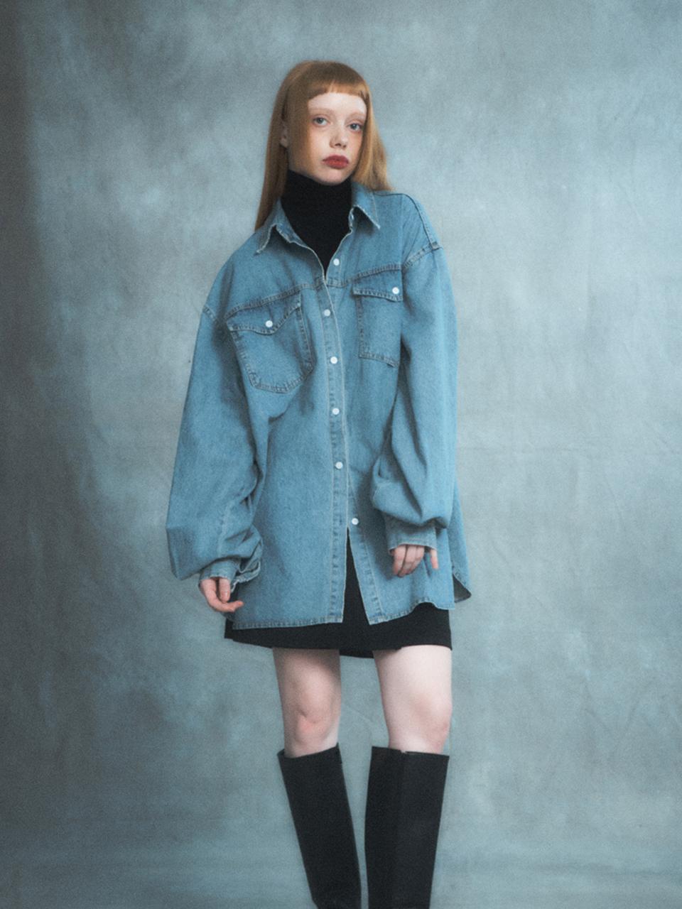 Renezmia Oversized Denim Shirt_Blue