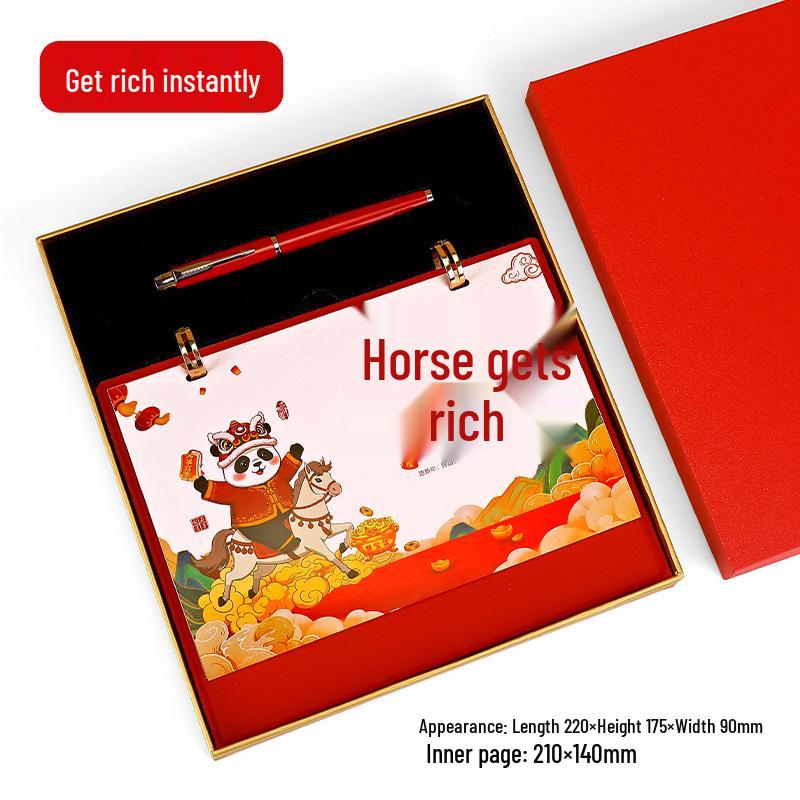 2026 Year of the Horse Desk Calendar with Double Ring Easel - Custom Corporate High-End Gift Box Edition