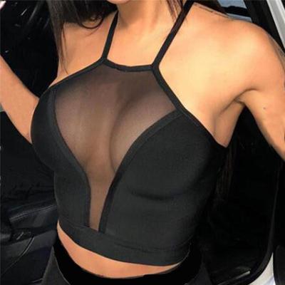 Top corto in rete sexy Canotta casual da donna estiva Canotta Canotta Camicetta senza maniche Canottiera sportiva Camicia Top corto trasparente trasparente