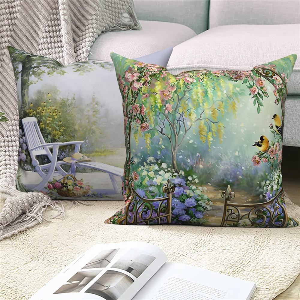 Throw Pillow Cover Home Decor Sofa Decorative   Garden Flower Farmhouse Cushion