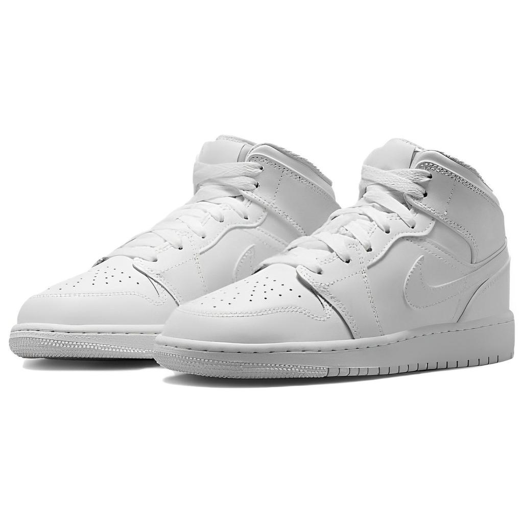 Air Jordan 1 Mid GS Triple White 2023 Kids Sneakers 554725-136