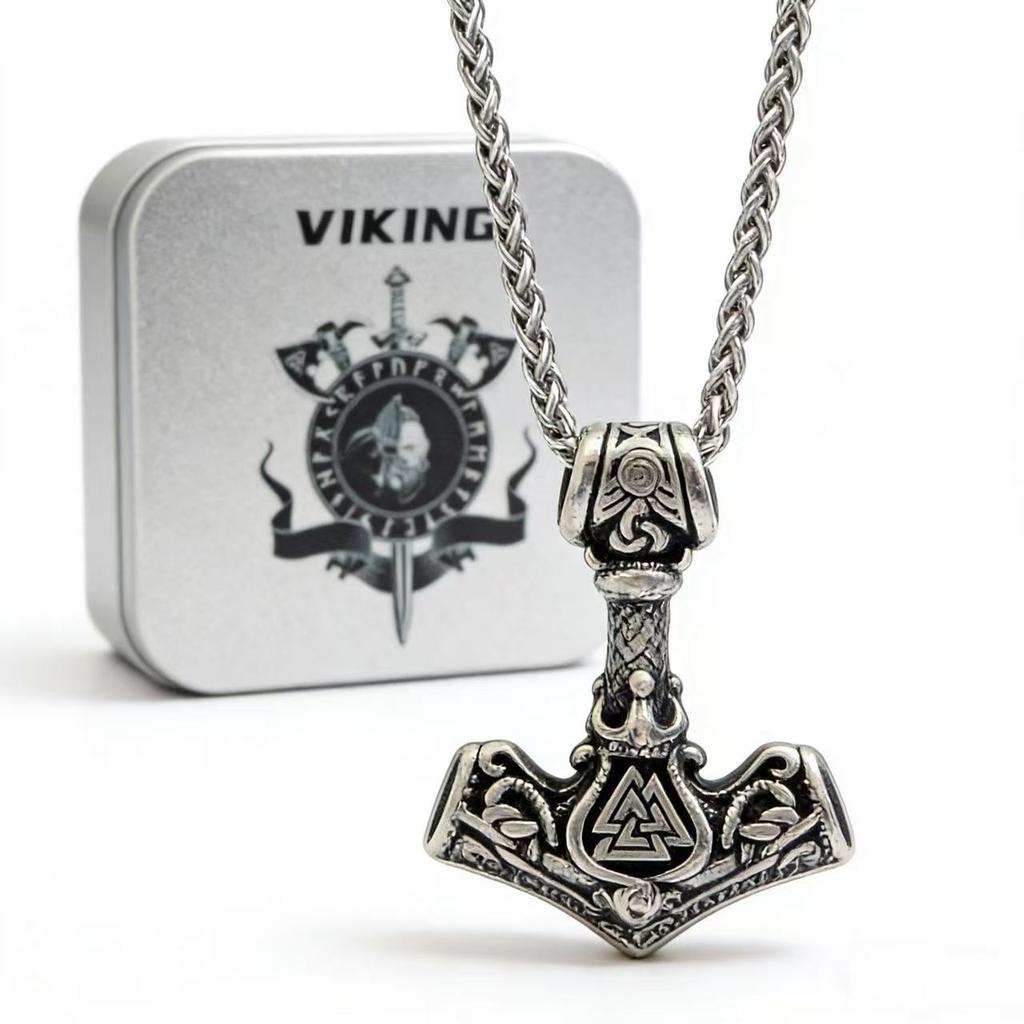 HNSP 316L Stainless Steel Mjolnir Thor Hammer Viking Norse Rune Pendant Necklace For Men Vintage Jewelry Accessories Ideal Gift