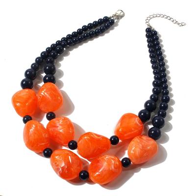 Maxi collana bohémien da donna con perline a doppio strato e catena con gemme in resina, gioielli vintage con girocollo