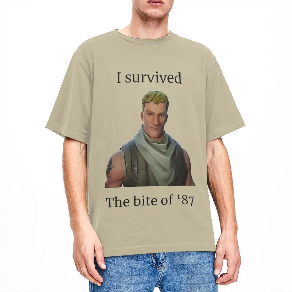 Fortnitions I Survived The Bite of 87 T-Shirt Men's Women Shooting Game Humor Cotton Tees Crewneck Top Plus Size Casual Clothing