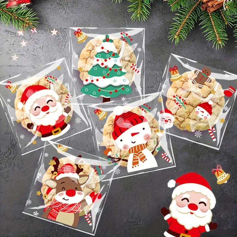 100pcs Christmas Treat Bags - Self-Sealing, Disposable Opp Candy & Cookie Pouches With Festive Cartoon Designs For Holiday Gifti