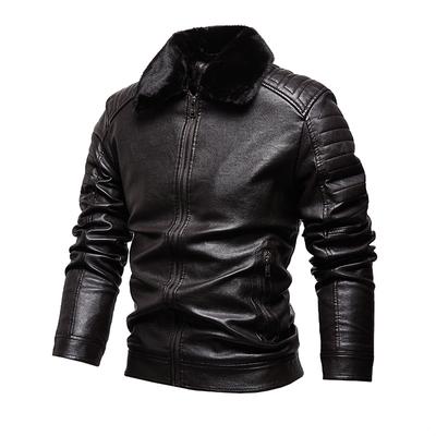 New Leather Men's Fur Integrated Pu Leather Jacket Motorcycle Lapel Men's Velvet Padded Leather Korean Slim