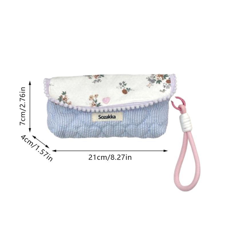 Sweet Floral Pencil Case With Lanyard Handbag Girly Cosmetic Bag Large Capacity Portable Storage Bag Student Stationery Bag Gift